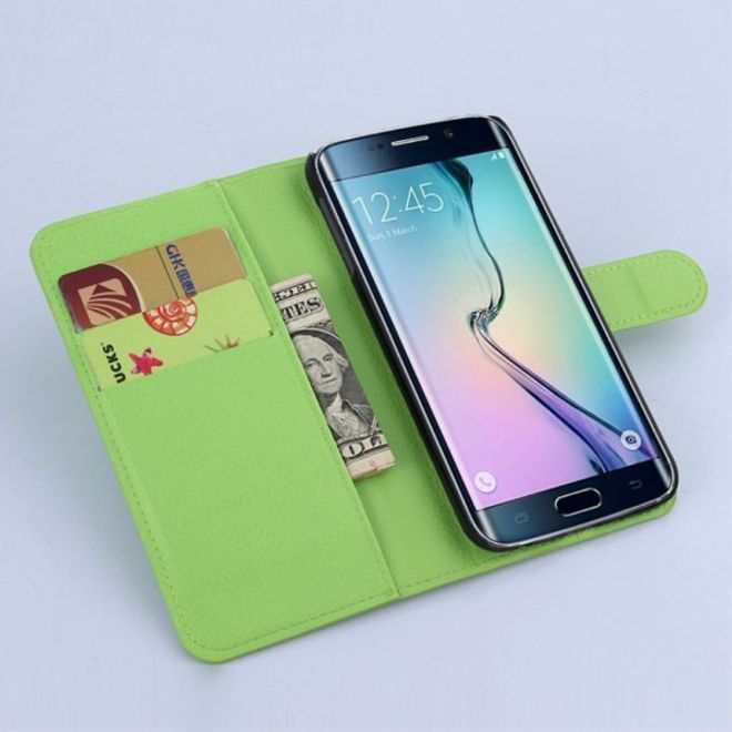 Galaxy S6 Edge Leder Case mit Litchimuster - grün