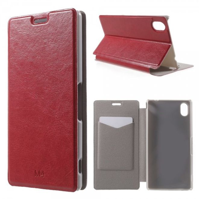 Sony Xperia M4 Aqua Leder Case mit Kreditkartenschlitz - rot