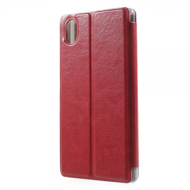 Sony Xperia M4 Aqua Leder Case mit Kreditkartenschlitz - rot
