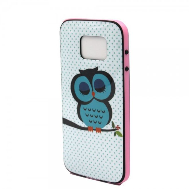 Samsung Galaxy S6 Hart Plastik Case mit farbigem Rahmen und schlafender Eule