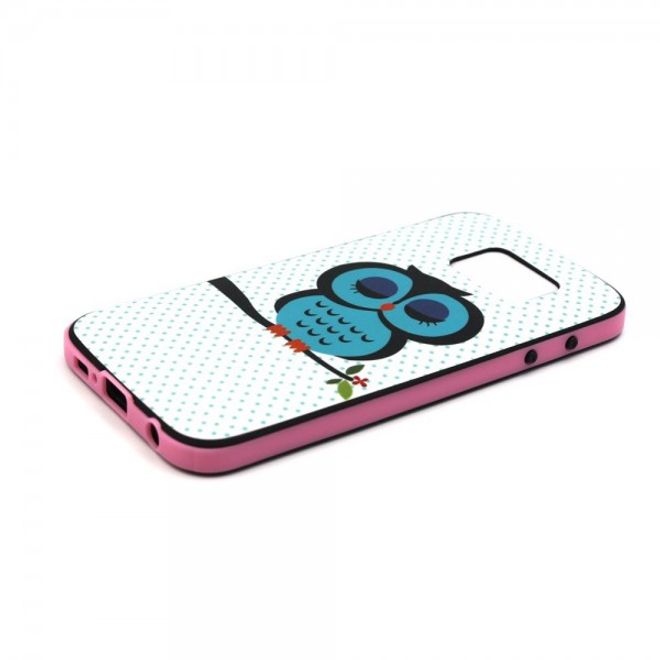 Samsung Galaxy S6 Hart Plastik Case mit farbigem Rahmen und schlafender Eule