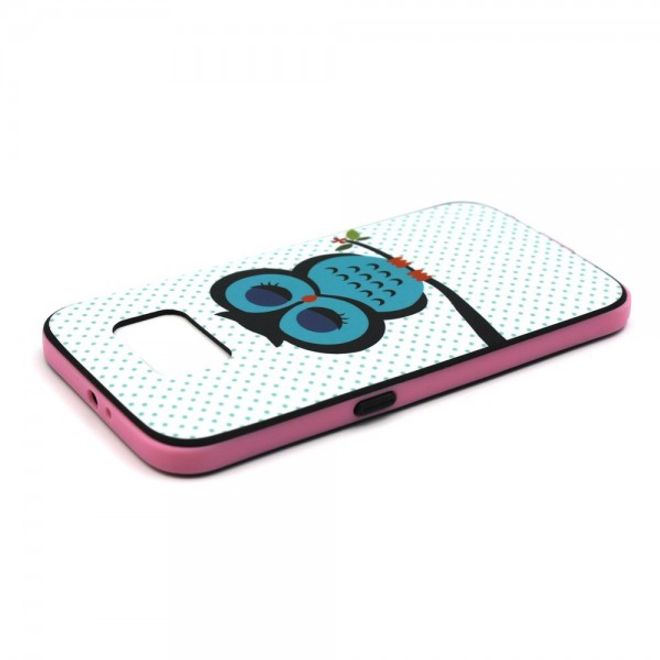 Samsung Galaxy S6 Hart Plastik Case mit farbigem Rahmen und schlafender Eule