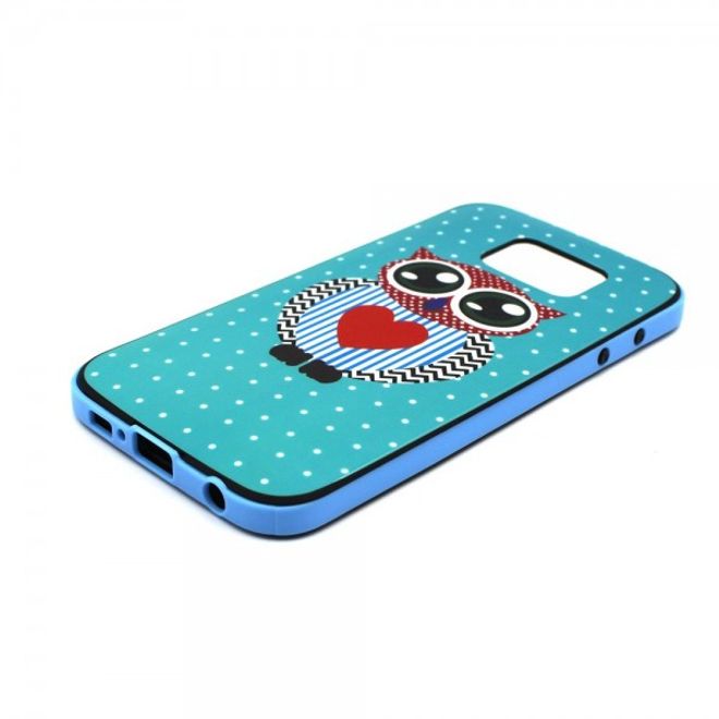 Samsung Galaxy S6 Hart Plastik Case mit farbigem Rahmen und Eule mit Herz