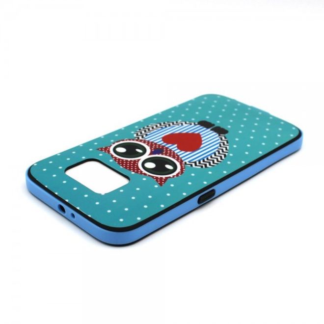 Samsung Galaxy S6 Hart Plastik Case mit farbigem Rahmen und Eule mit Herz
