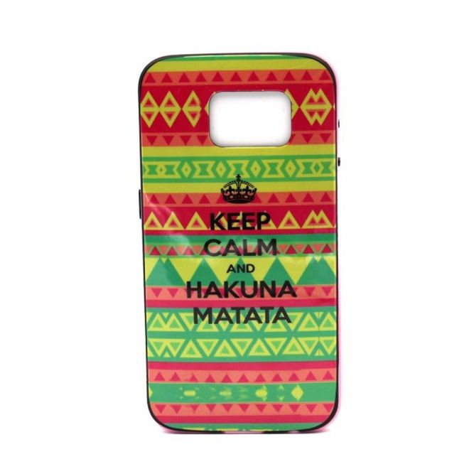 Samsung Galaxy S6 Hart Plastik Case mit farbigem Rahmen und Hakuna Matata Muster