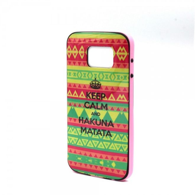 Samsung Galaxy S6 Hart Plastik Case mit farbigem Rahmen und Hakuna Matata Muster