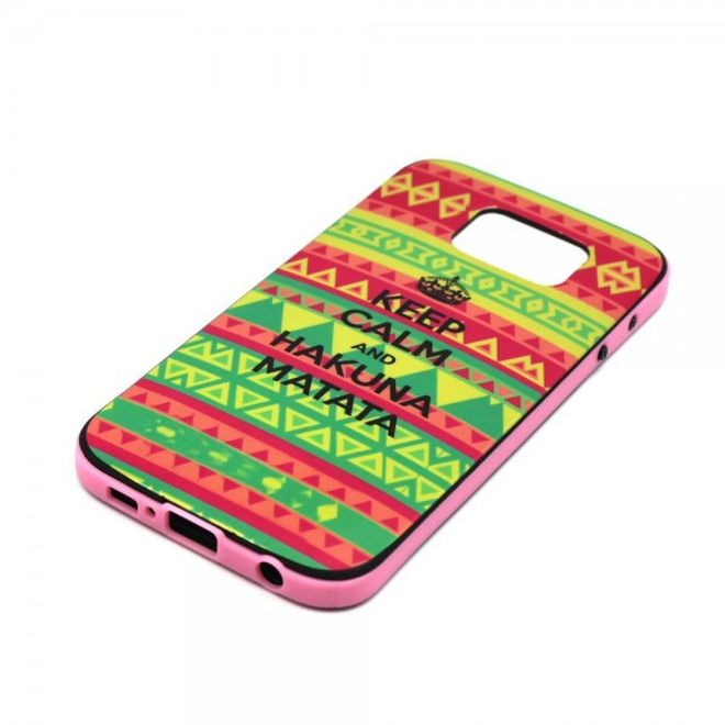 Samsung Galaxy S6 Hart Plastik Case mit farbigem Rahmen und Hakuna Matata Muster