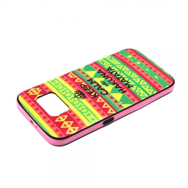 Samsung Galaxy S6 Hart Plastik Case mit farbigem Rahmen und Hakuna Matata Muster