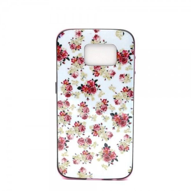 Samsung Galaxy S6 Hart Plastik Case mit farbigem Rahmen und kleinen Rosen