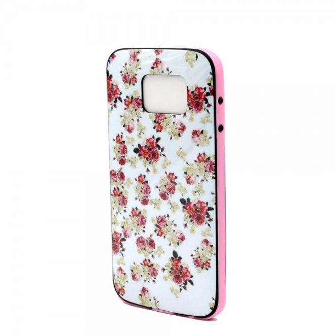 Samsung Galaxy S6 Hart Plastik Case mit farbigem Rahmen und kleinen Rosen