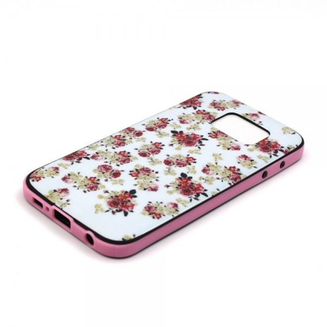 Samsung Galaxy S6 Hart Plastik Case mit farbigem Rahmen und kleinen Rosen
