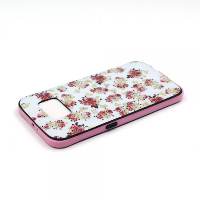 Samsung Galaxy S6 Hart Plastik Case mit farbigem Rahmen und kleinen Rosen