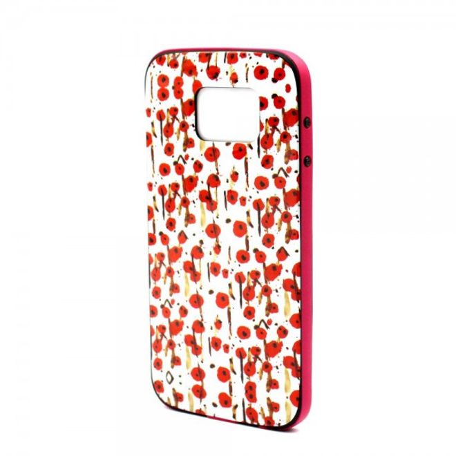 Samsung Galaxy S6 Hart Plastik Case mit farbigem Rahmen und roten Blumen