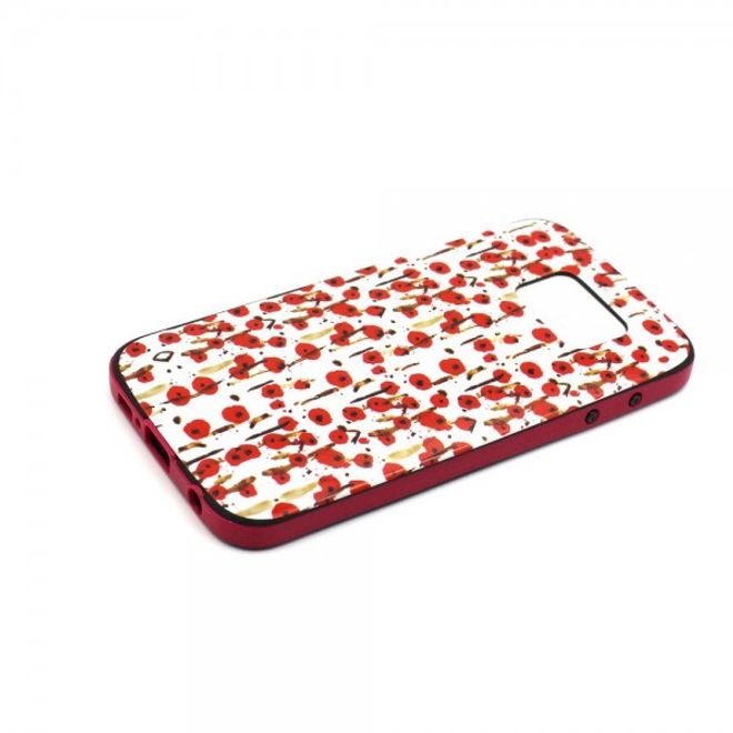 Samsung Galaxy S6 Hart Plastik Case mit farbigem Rahmen und roten Blumen