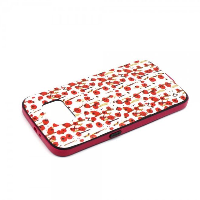 Samsung Galaxy S6 Hart Plastik Case mit farbigem Rahmen und roten Blumen