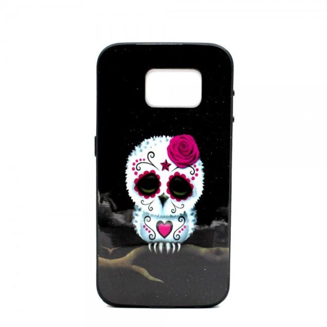 Samsung Galaxy S6 Hart Plastik Case mit farbigem Rahmen und trauriger Eule