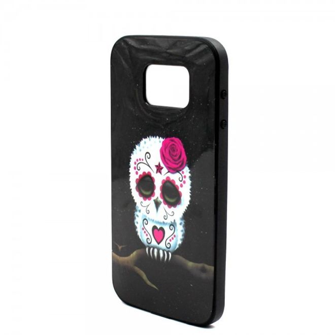 Samsung Galaxy S6 Hart Plastik Case mit farbigem Rahmen und trauriger Eule