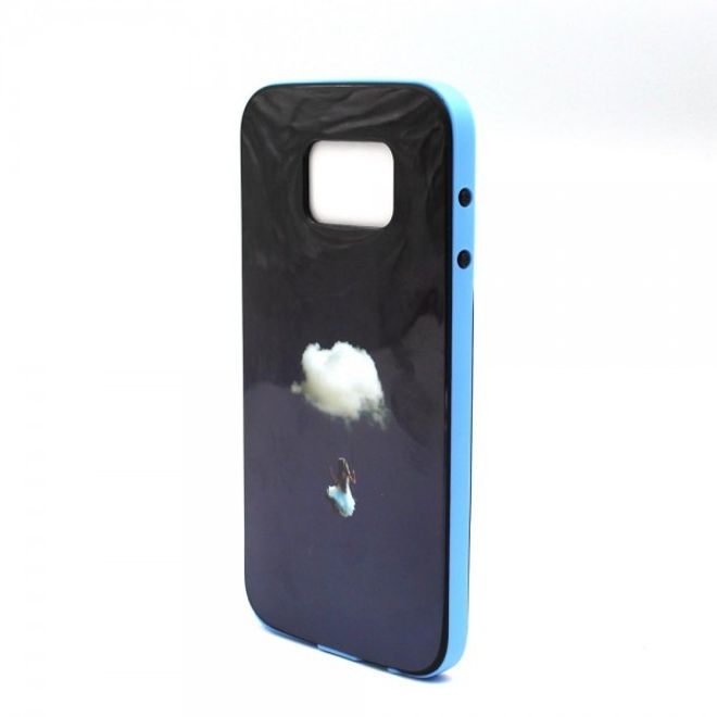 Samsung Galaxy S6 Hart Plastik Case mit farbigem Rahmen und Wolke