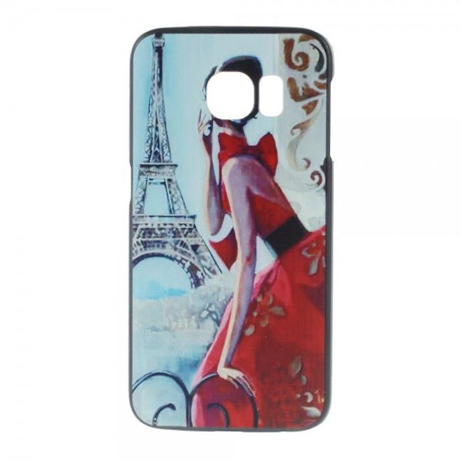 Galaxy S6 Edge Hart Plastik Case mit Eiffelturm und Fashion Girl