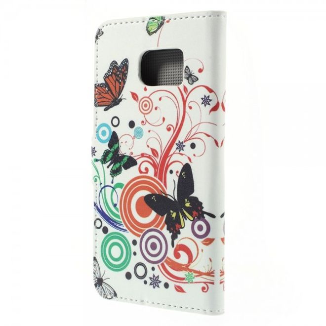Galaxy S6 Edge Leder Case mit Schmetterlingen und Kreisen