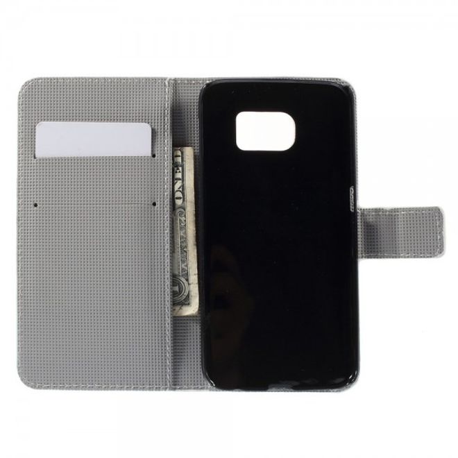 Galaxy S6 Edge Leder Case mit Schmetterlingen und Kreisen