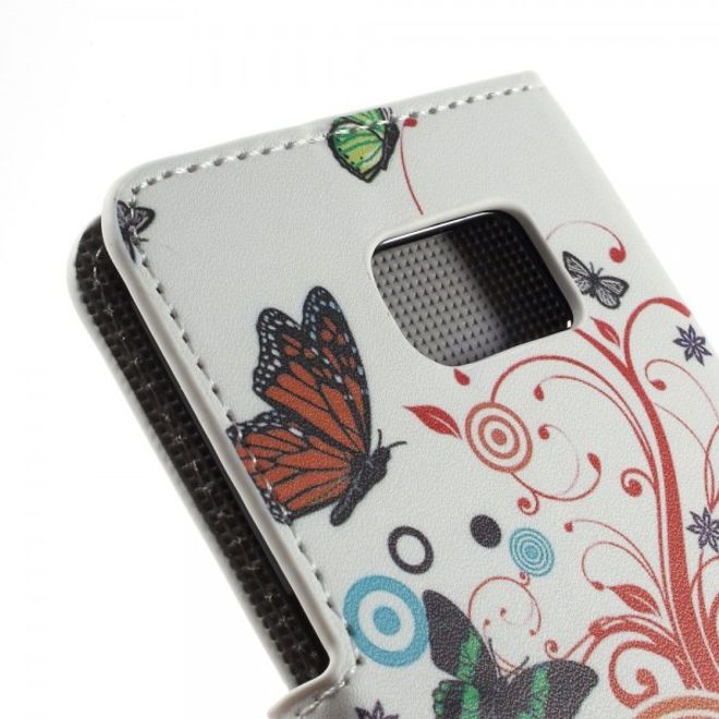 Galaxy S6 Edge Leder Case mit Schmetterlingen und Kreisen