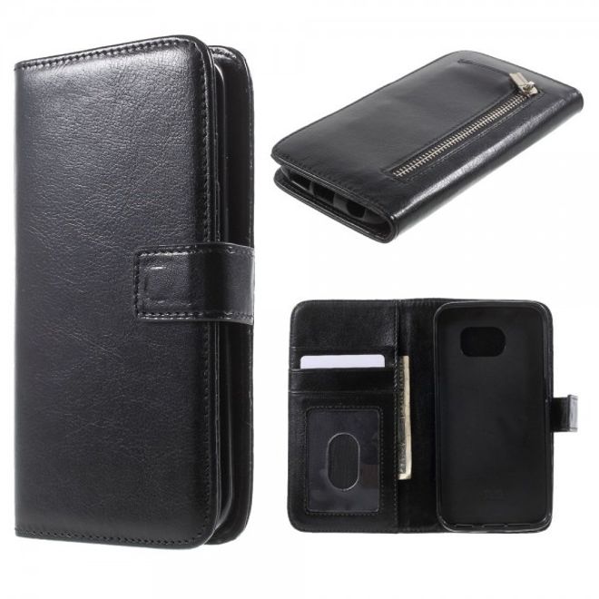 Galaxy S6 Edge Simples Leder Portemonnaie mit abnehmbaren Case - schwarz