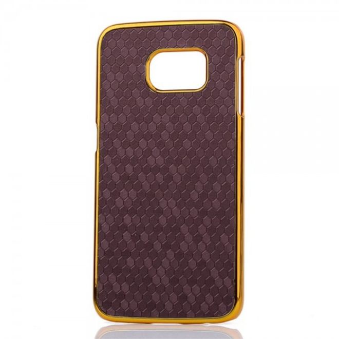 Galaxy S6 Edge Hart Plastik Case mit lederartiger Oberfläche und Fussballmuster - purpur