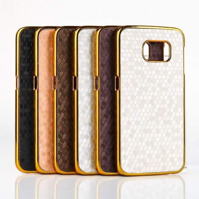 Galaxy S6 Edge Hart Plastik Case mit lederartiger Oberfläche und Fussballmuster - purpur