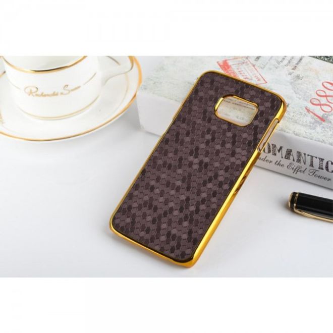 Galaxy S6 Edge Hart Plastik Case mit lederartiger Oberfläche und Fussballmuster - purpur