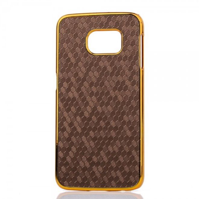 Galaxy S6 Edge Hart Plastik Case mit lederartiger Oberfläche und Fussballmuster - braun