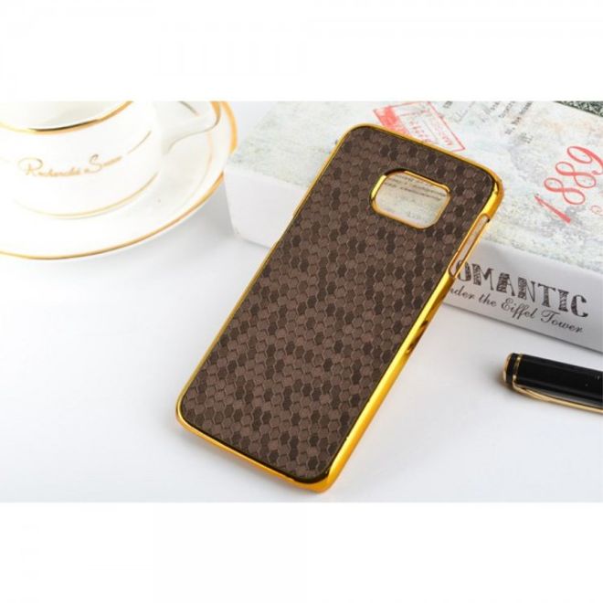 Galaxy S6 Edge Hart Plastik Case mit lederartiger Oberfläche und Fussballmuster - braun