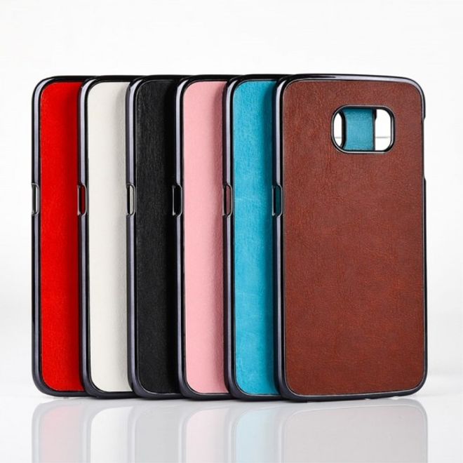 Galaxy S6 Edge Hart Plastik Case mit lederartiger Crazy Horse Oberfläche - weiss