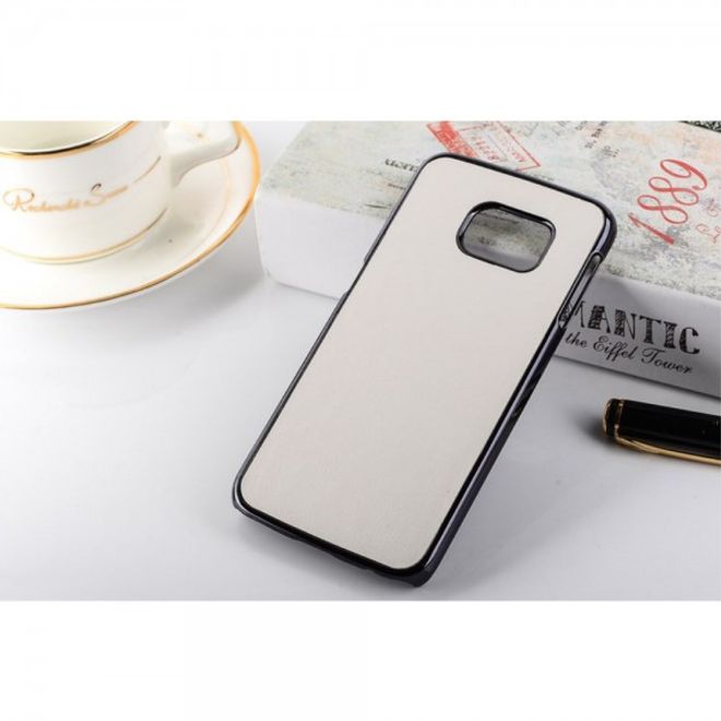 Galaxy S6 Edge Hart Plastik Case mit lederartiger Crazy Horse Oberfläche - weiss