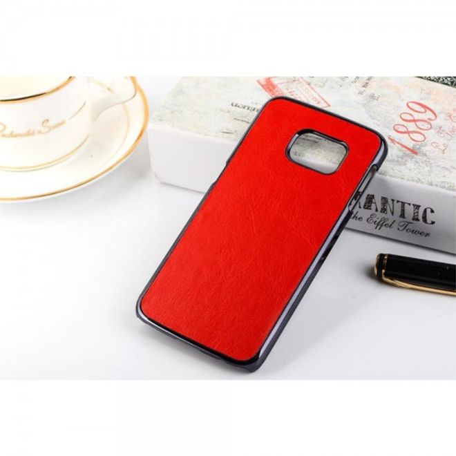 Galaxy S6 Edge Hart Plastik Case mit lederartiger Crazy Horse Oberfläche - rot