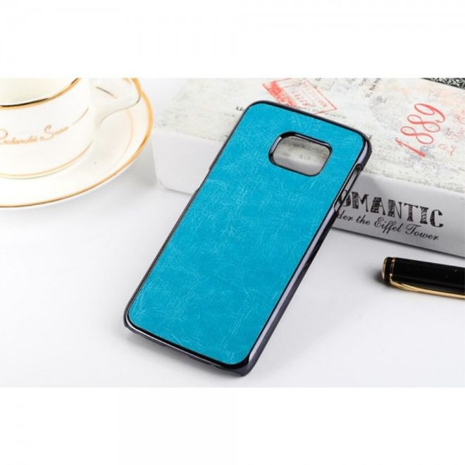 Galaxy S6 Edge Hart Plastik Case mit lederartiger Crazy Horse Oberfläche - blau