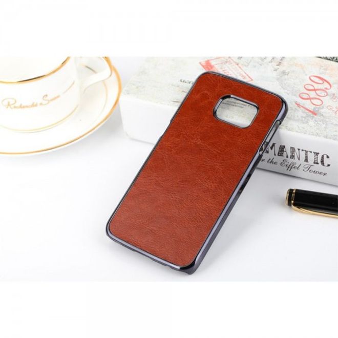 Galaxy S6 Edge Hart Plastik Case mit lederartiger Crazy Horse Oberfläche - braun