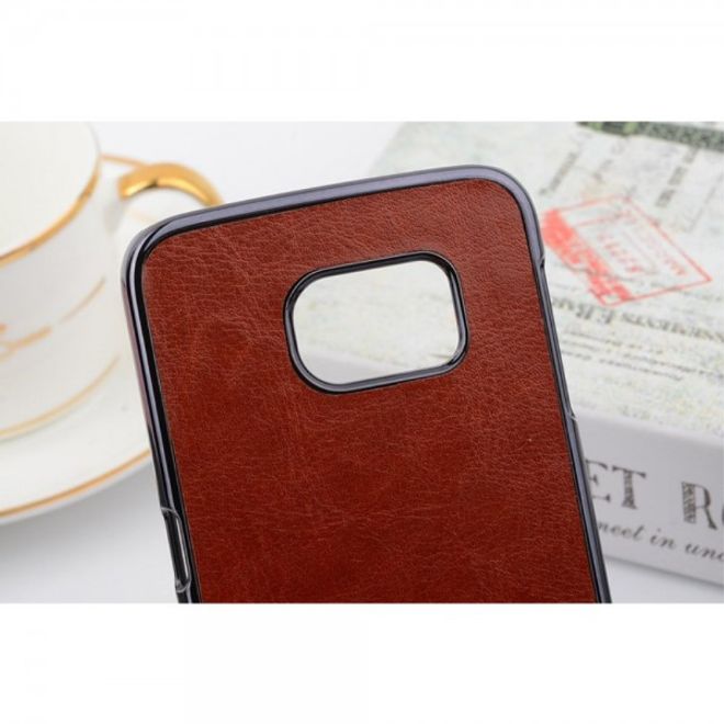 Galaxy S6 Edge Hart Plastik Case mit lederartiger Crazy Horse Oberfläche - braun