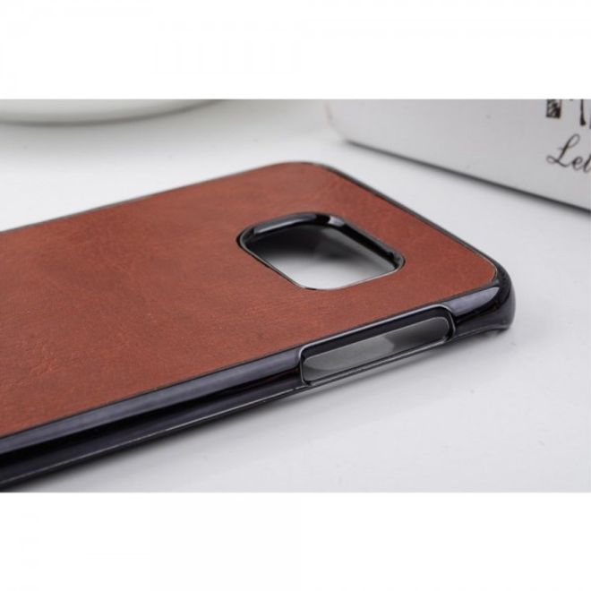 Galaxy S6 Edge Hart Plastik Case mit lederartiger Crazy Horse Oberfläche - braun