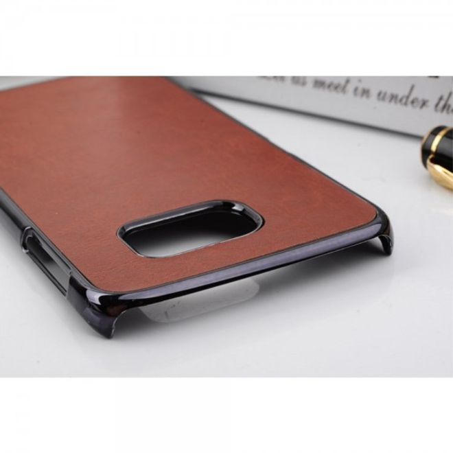 Galaxy S6 Edge Hart Plastik Case mit lederartiger Crazy Horse Oberfläche - braun