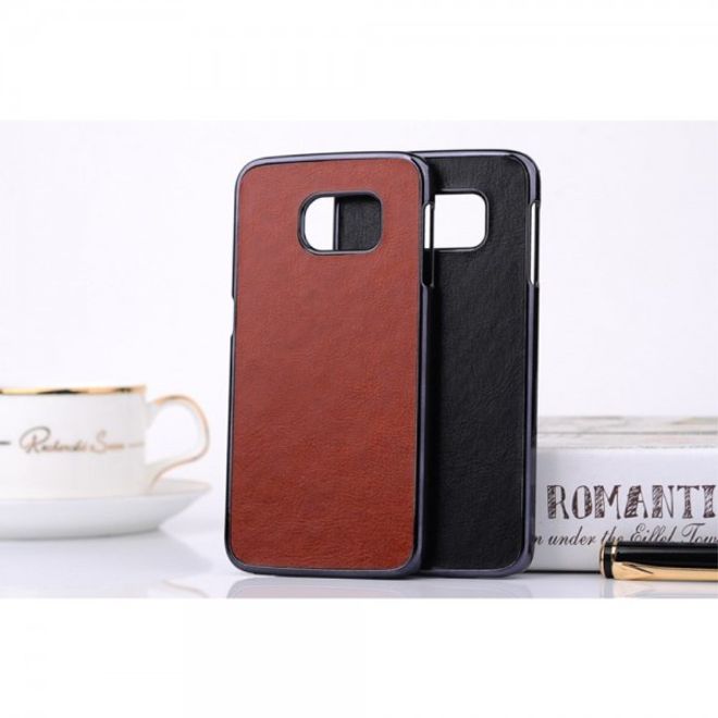 Galaxy S6 Edge Hart Plastik Case mit lederartiger Crazy Horse Oberfläche - braun