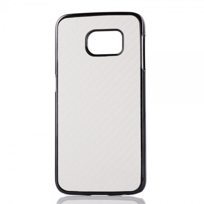 Galaxy S6 Edge Hart Plastik Case mit lederartiger Oberfläche und Karbonmuster - weiss