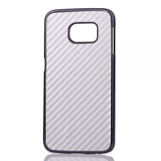 Galaxy S6 Edge Hart Plastik Case mit lederartiger Oberfläche und Karbonmuster - silber