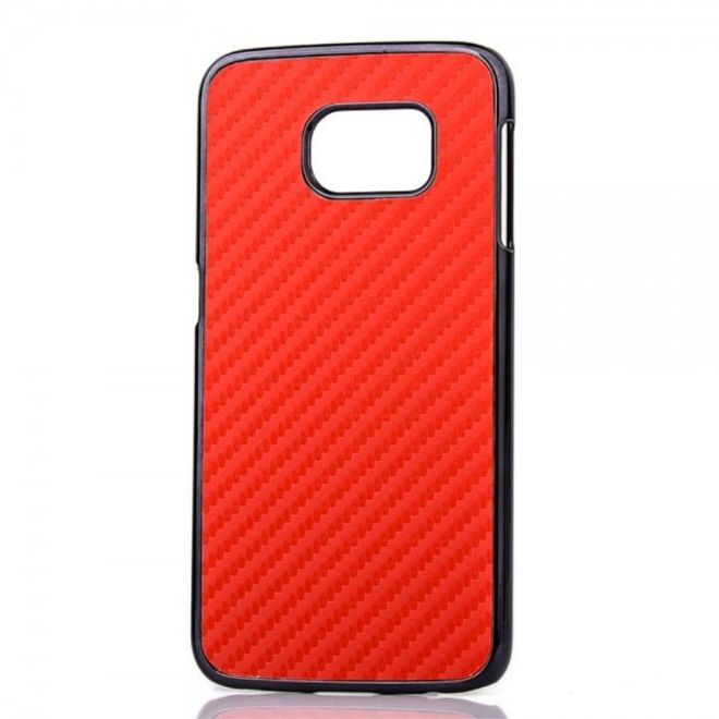 Galaxy S6 Edge Hart Plastik Case mit lederartiger Oberfläche und Karbonmuster - rot