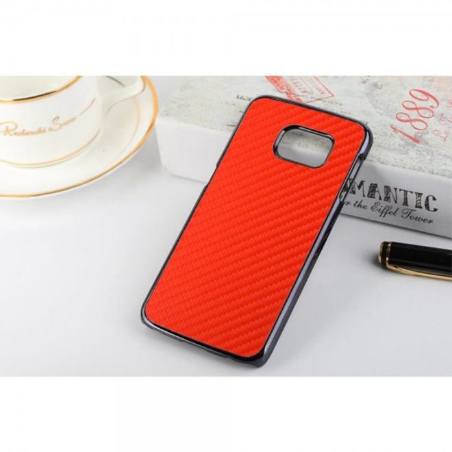 Galaxy S6 Edge Hart Plastik Case mit lederartiger Oberfläche und Karbonmuster - rot