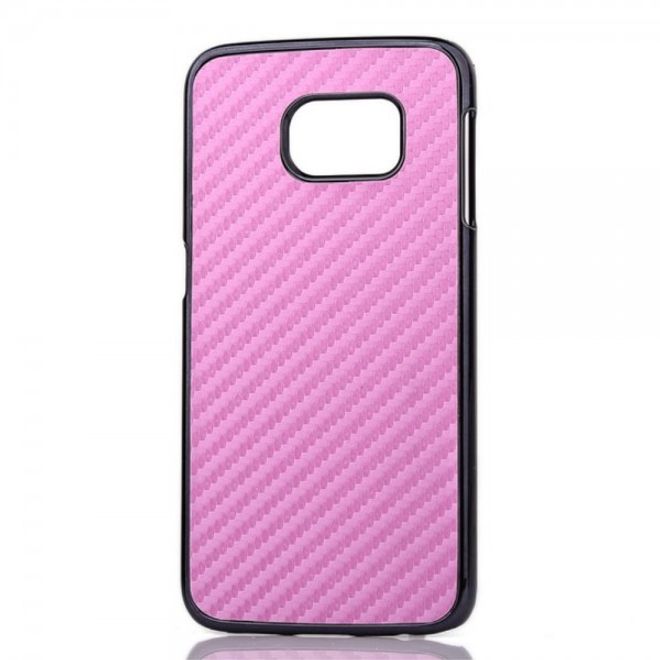 Galaxy S6 Edge Hart Plastik Case mit lederartiger Oberfläche und Karbonmuster - pink
