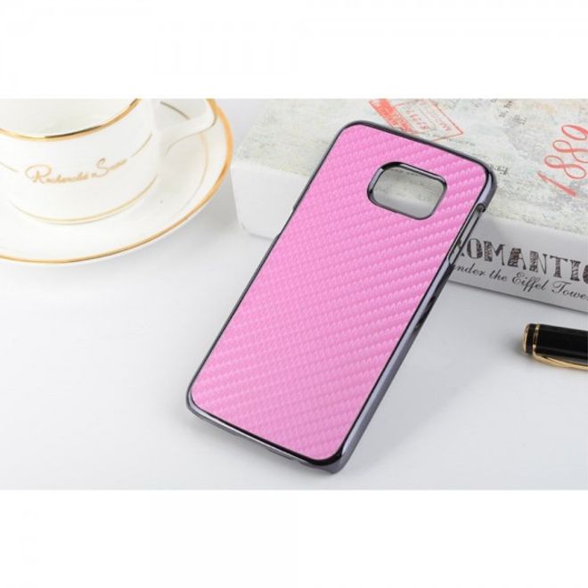 Galaxy S6 Edge Hart Plastik Case mit lederartiger Oberfläche und Karbonmuster - pink
