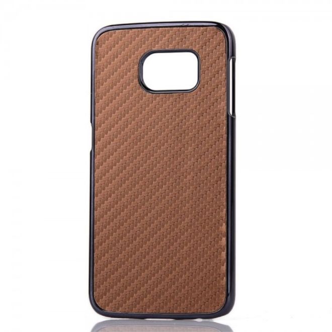 Galaxy S6 Edge Hart Plastik Case mit lederartiger Oberfläche und Karbonmuster - kaffeefarben