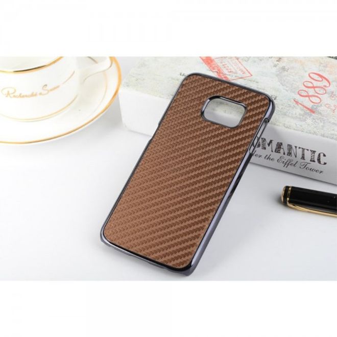 Galaxy S6 Edge Hart Plastik Case mit lederartiger Oberfläche und Karbonmuster - kaffeefarben