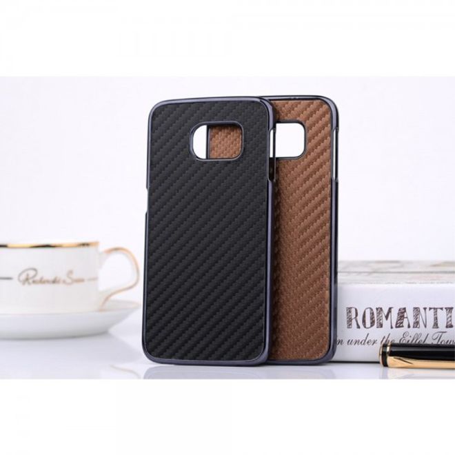 Galaxy S6 Edge Hart Plastik Case mit lederartiger Oberfläche und Karbonmuster - kaffeefarben